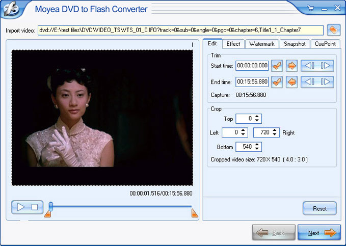 Click to view Moyea DVD to Flash Converter 6.0.1.1104 screenshot